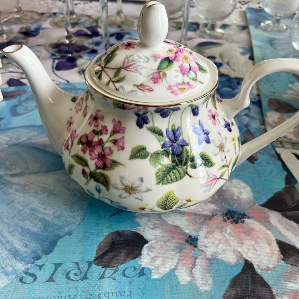 Floral Teapot with Gold Accents